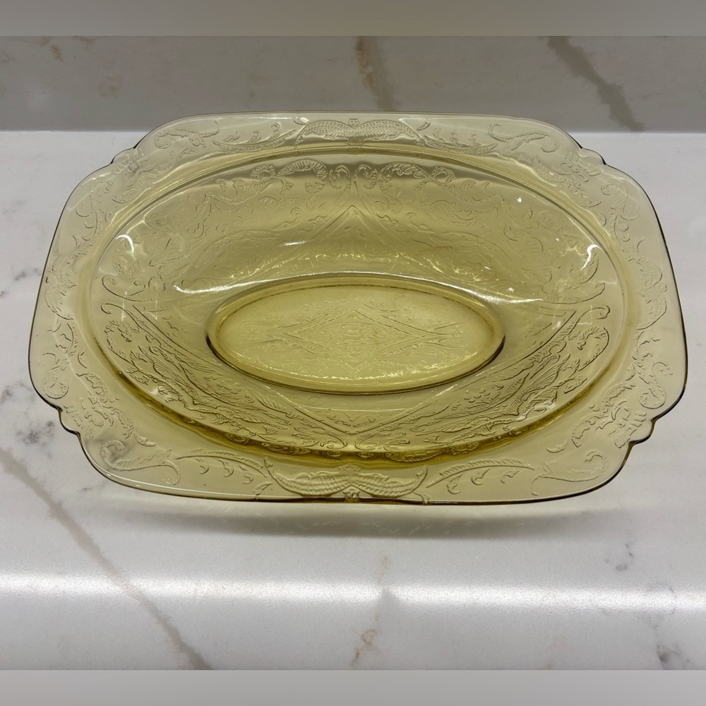 Federal Glass Madrid Amber Depression Glass Oval Serving Bowl Antique